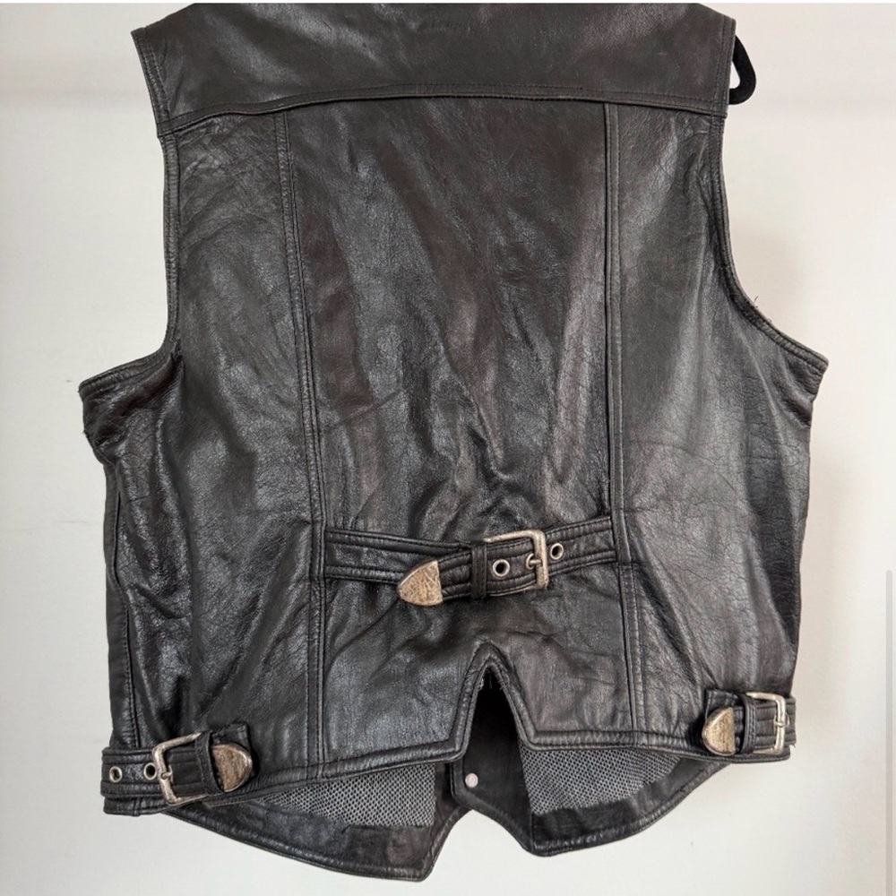 mens black leather vest with metal detailing - Picture 5 of 5